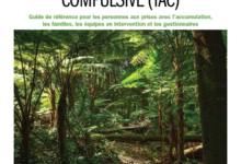 Poster promoting overcoming compulsive hoarding (TAC); green forest image with French title above and CATAC logo below, 2024 Montréal‑Québec.