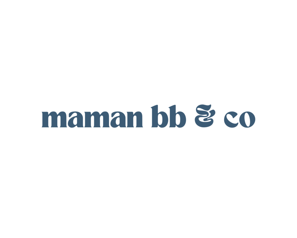 Blue serif logo text reading 'maman bb & co' at the bottom of the image (likely a brand logo).