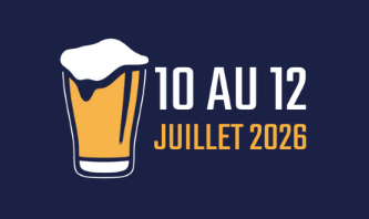 Event banner featuring a beer glass and the dates 10 au 12 JUILLET 2026 on a dark blue background.