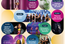 Affiche promotionnelle des Rendez‑vous d’été 2026 à Laval, avec des photos circulaires d’artistes et les dates des événements et festivals.