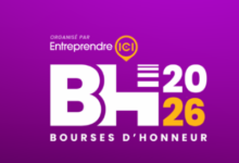 Logo for Bourses d’Honneur 2026 (BHL 2026) with a purple gradient background and the text 'Organisé par Entreprendre ICI'.
